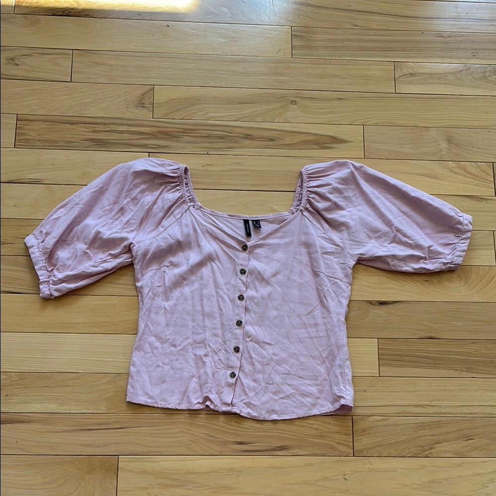 Vero Moda Pink Puff Sleeve Ruched Blouse